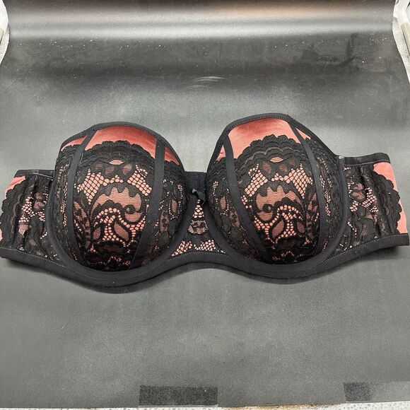 Torrid strapless push up bra womens size 46C pink black lace - Picture 1 of 6